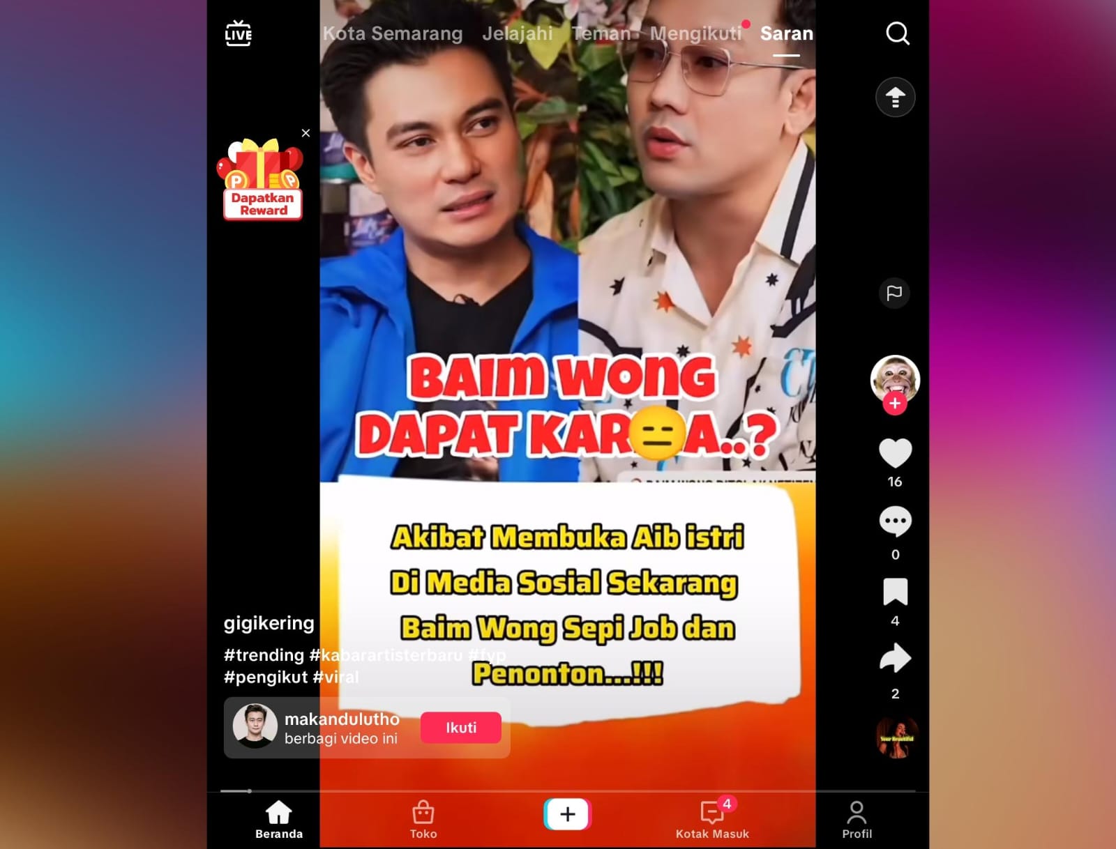 Narasi di TikTok soal Baim Wong Sepi Job